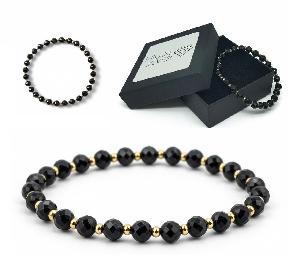 Bransoletka Z Kamieni Naturalnych 5,5mm Czarny Agat Hematyt Damska Na Gumce