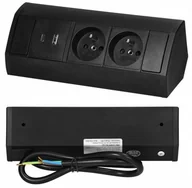 Gniazdka elektryczne - Gniazdo Meblowe Podwójne z Uziemieniem 2xUSB typ A+C 2,4A Czarne - miniaturka - grafika 1