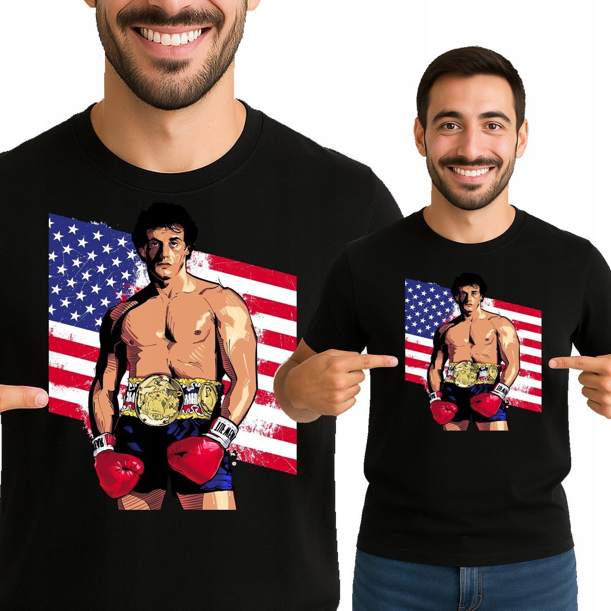 KOSZULKA MĘSKA ROCKY BALBOA STALLONE WŁOSKI OGIER PREMIUM XL 0546 CZARNA