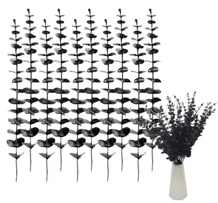 Gałązki sztuczne liście eukaliptusa zestaw 10szt czarne dekoracyjne ozdobne wystrój - Sztuczne kwiaty - miniaturka - grafika 1