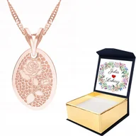 Naszyjniki - Naszyjnik różowe złoto Róża Kwiat + WŁASNY NADRUK - miniaturka - grafika 1