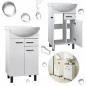 Szafki łazienkowe - Biała Szafka Stojąca z Umywalką do Łazienki 50 Czarne Uchwyty Cała Lakier - miniaturka - grafika 1