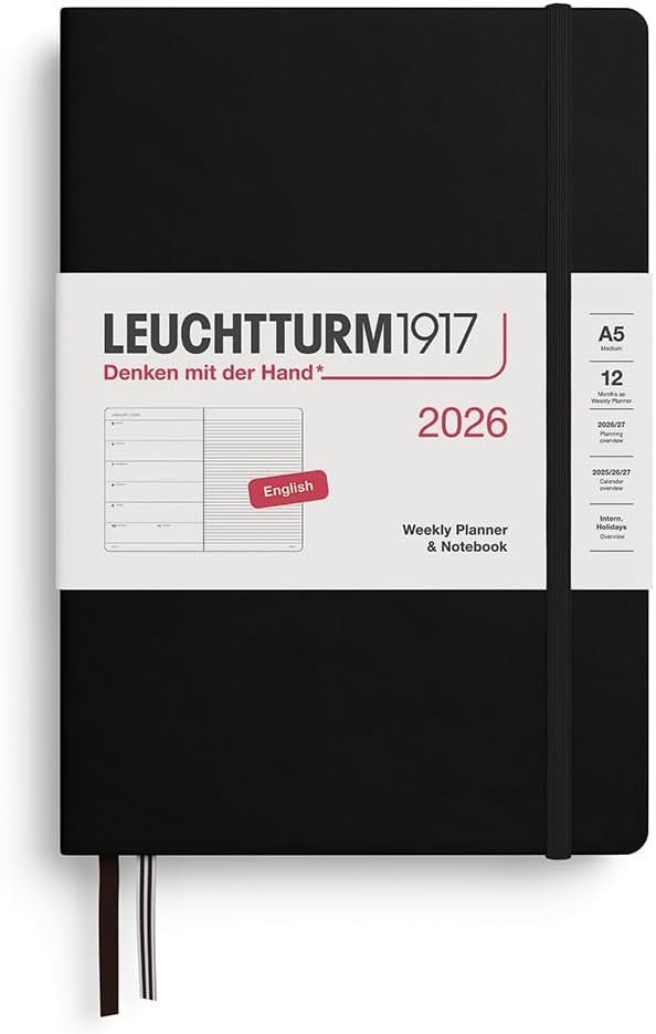 KALENDARZ TYGODNIOWY Z NOTATNIKIEM LEUCHTTURM1917 MEDIUM (A5) 2026 CZARNY