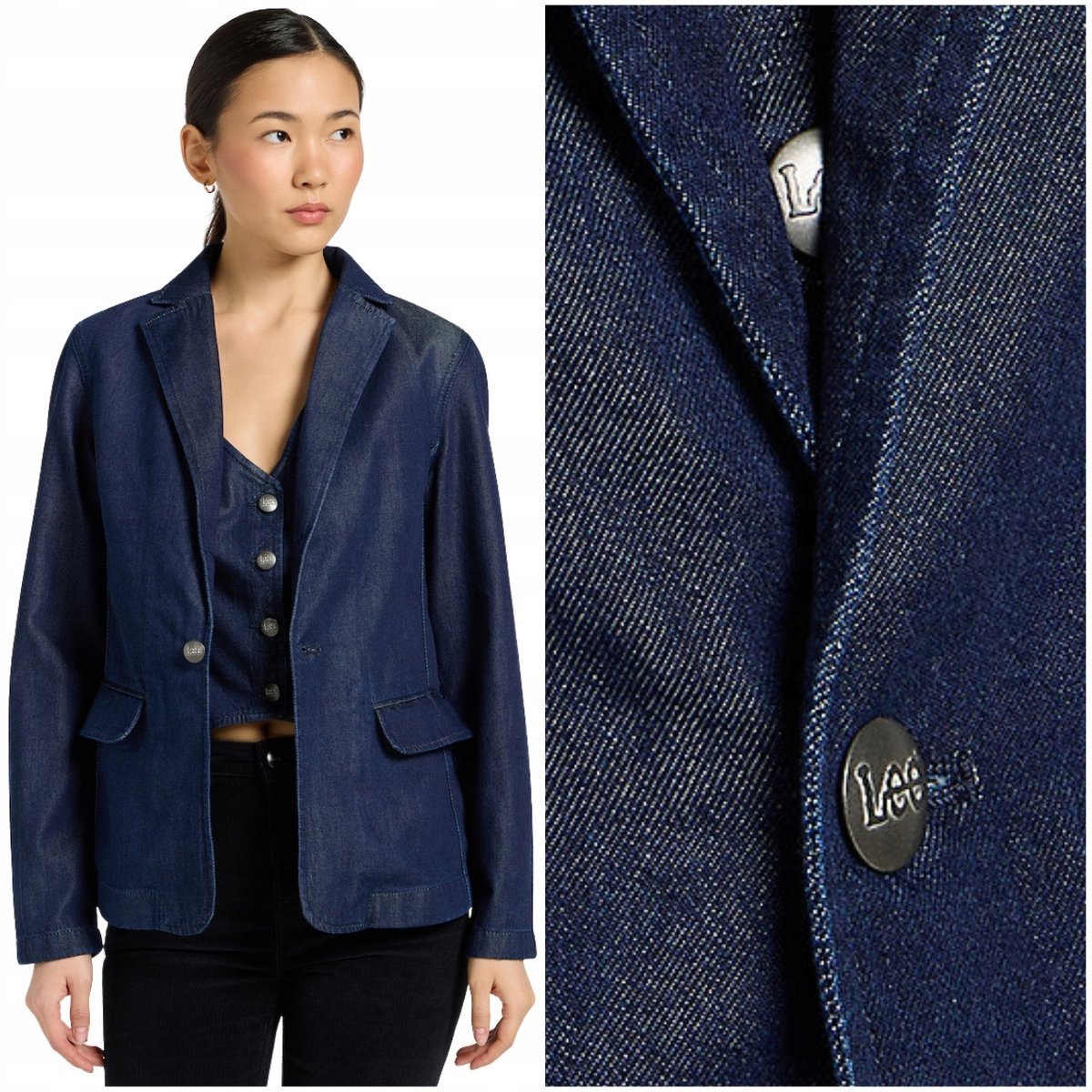 Lee BLAZER JACKET Regal Blue DżINS taliowana damska marynarka jeansowa M