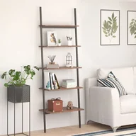 Regały - Regał Drabina Z 5 Półkami, Ciemnobrązowo-Czarny, 64X34X185,5 Cm - miniaturka - grafika 1