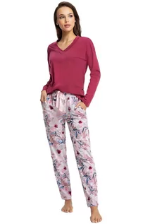 Piżamy damskie - Luna bawełniana piżama damska bordowa w kwiaty 614, Kolor bordowy-wzór, Rozmiar XL, Luna - Intymna - grafika 1