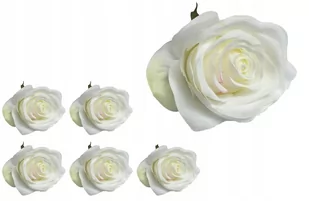 6x RÓŻA SZTUCZNA główka kwiatowa wyrobowa STROIKA biała ładna kompozycja - Sztuczne kwiaty - miniaturka - grafika 1