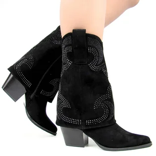 S.Barski HY42-153 Kozaki damskie jesienne kowbojki zamszowe czarne - Kozaki damskie - miniaturka - grafika 1