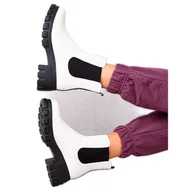 Botki damskie - Goodin Sztyblety na platformie białe - miniaturka - grafika 1