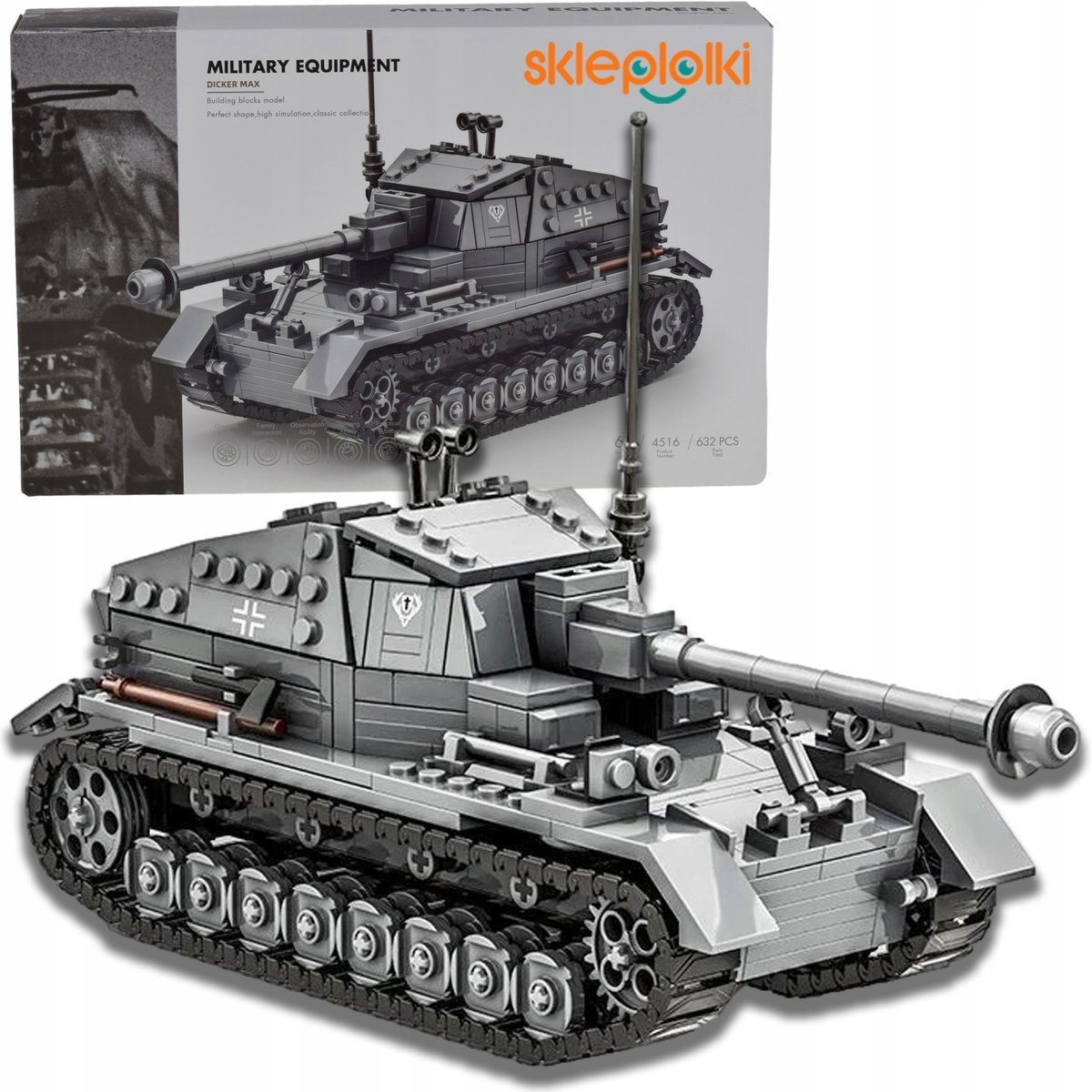KLOCKI KONSTRUKCYJNE CZOŁG BOJOWY CIĘŻKI ZESTAW DLA DZIECI MILITARIA MODEL