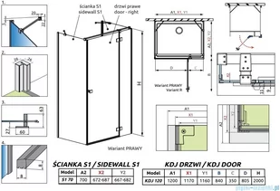 Radaway Essenza Kdj+S kabina 70x120x70cm prawa szkło przejrzyste 1384048-01-01/1385024-01-01R/1384048-01-01 - Kabiny prysznicowe - miniaturka - grafika 2