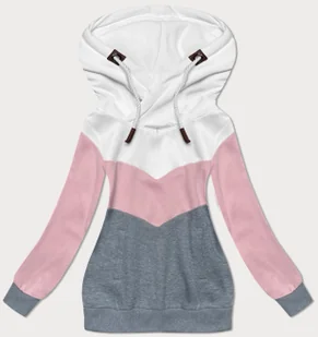 Trójkolorowa gruba bluza damska biały-róż-szary (2303) - 6&8 Fashion - Bluzy damskie - miniaturka - grafika 1