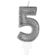 Urodziny dla dorosłych - Świeczka premium cyfra 5 srebrny - miniaturka - grafika 1