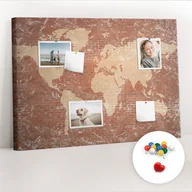Tablice i flipcharty - Organizer, Tablica korkowa 100x70 cm + Kolorowe Pinezki - Mapa Świata na cegle - miniaturka - grafika 1