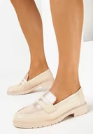 Mokasyny damskie - Beżowe Klasyczne Mokasyny na Płaskiej Podeszwie z Wycięciami Salleteri - miniaturka - grafika 1