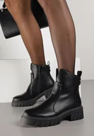 Botki damskie - Czarne Casualowe Botki na Podeszwie z Tłoczeniami Rasidia - miniaturka - grafika 1