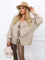 Swetry damskie - SWETER OVERSIZE Z WIĄZANIEM - BRĄZOWY - Olika - miniaturka - grafika 1