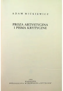 Mickiewicz Dzieła tom 5 Proza artystyczna i pisma krytyczne - Poezja - miniaturka - grafika 1