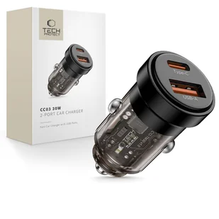 TECH-PROTECT CC03 2-PORT CAR CHARGER PD30W/QC3.0 BLACK - Ładowarki samochodowe - miniaturka - grafika 1