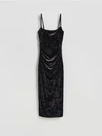 Sukienki - Reserved - Welurowa sukienka midi - ciemnobrązowy - miniaturka - grafika 1