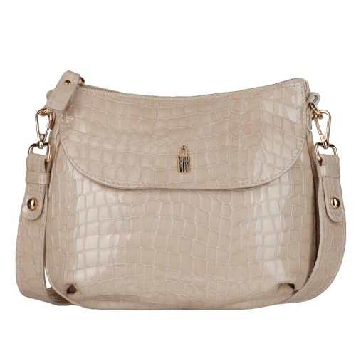 MELISSA - Beżowa lakierowana listonoszka skórzana croco