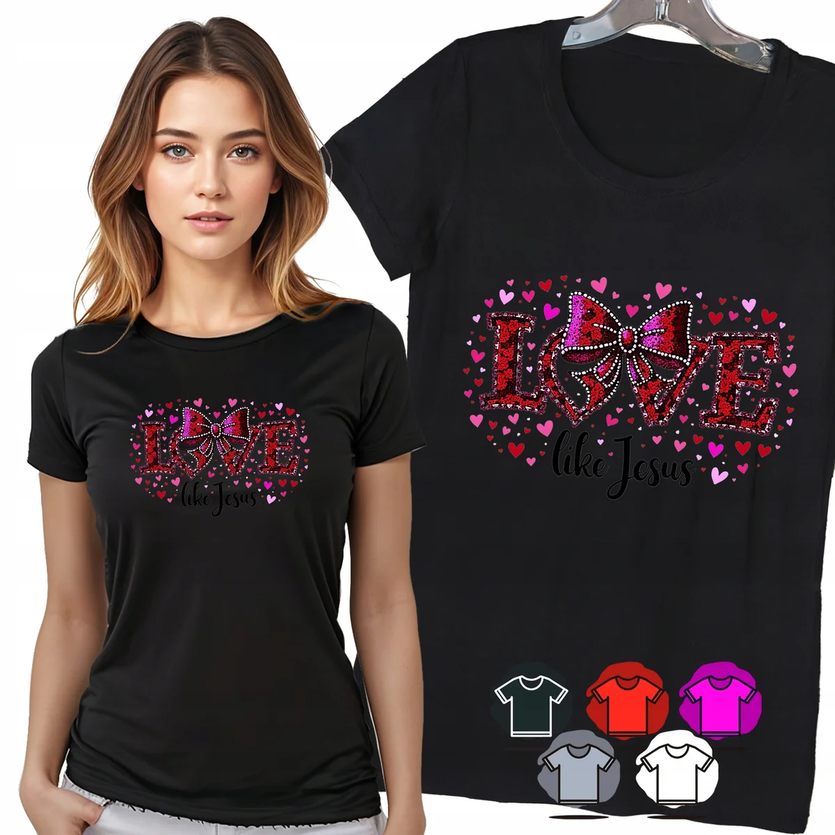 KOSZULKA DAMSKA T-SHIRT - LOVE LIKE JESUS PANTERKA SERCA WIARA WZÓR - M