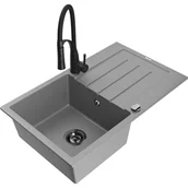 Zlewozmywaki z baterią - Mexen Bruno zlewozmywak granitowy 1-komorowy z ociekaczem i baterią kuchenną Aster, szary - miniaturka - grafika 1