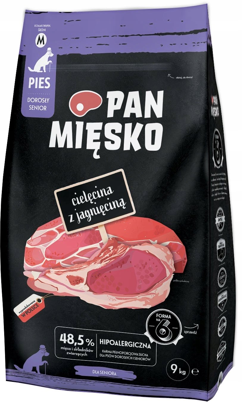 Pan Mięsko Senior Sucha Karma Dla Starszego Psa Cielęcina Z Jagnięciną 9kg Chrupki Rozmiar M