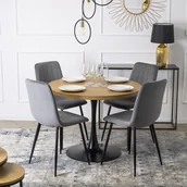 Stoły z krzesłami - Zestaw Stół Okrągły LINO 100 cm Dąb Złoty/Czarny i 4 Krzesła Tapicerowane do Jadalni IBIS Szare Welurowe Nowoczesne Loft - miniaturka - grafika 1