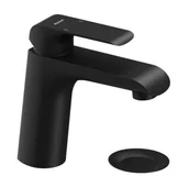 Baterie umywalkowe - Ravak Flat - Bateria umywalkowa z odpływem, Click-Clack, czarny mat X070172 - miniaturka - grafika 1