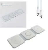 Ładowarki do telefonów - QIKtech Ładowarka Indukcyjna MagSafe 15W Biała 3w1 iPhone Apple Watch AirPods - miniaturka - grafika 1