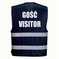 Odzież robocza - Kamizelka odblaskowa PORTWEST S/M- granatowa z nadrukiem GOŚĆ VISITOR - miniaturka - grafika 1