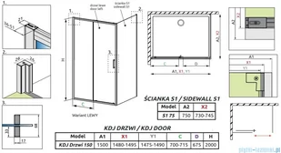 Radaway Premium Pro Black Kdj kabina 150x75cm lewa szkło przejrzyste 1015150-54-01L/1016075-54-01 - Kabiny prysznicowe - miniaturka - grafika 2