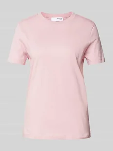 T-shirt z prążkowanym okrągłym dekoltem - Koszulki i topy damskie - miniaturka - grafika 1