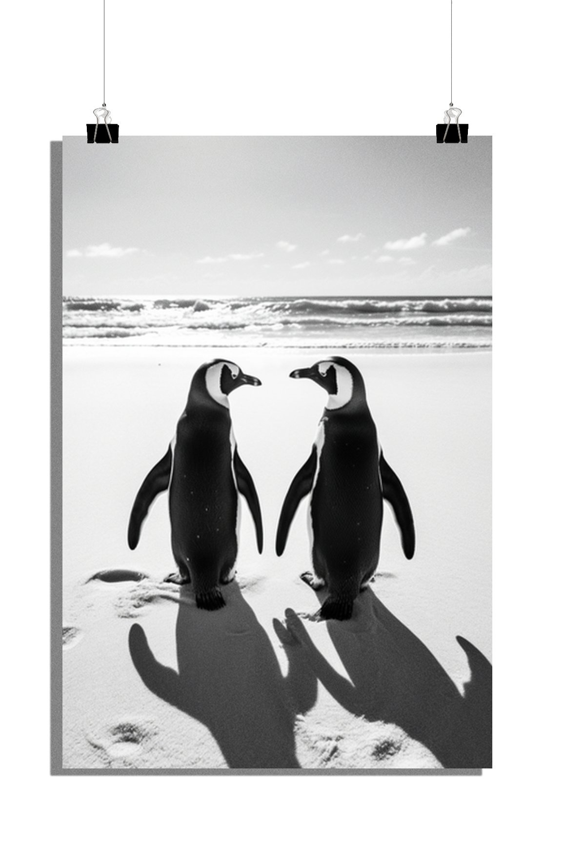 Plakat Zwierzęta - Plakat Pingwiny - Plakat Plaża - Plakat Natura - Plakat Czarno-Biały - 61x91cm - Idealny do oprawienia w ramkę