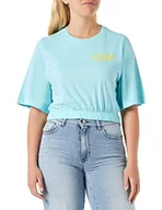 Koszulki i topy damskie - Love Moschino Damska koszulka Cropped Top, turkusowa, 38, turkusowy, 38 - miniaturka - grafika 1