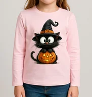 Koszulki dla dziewczynek - Różowa Dziecięca koszulka z długim rękawkiem na Dzień Dynia - KOTDYNIA70 - miniaturka - grafika 1