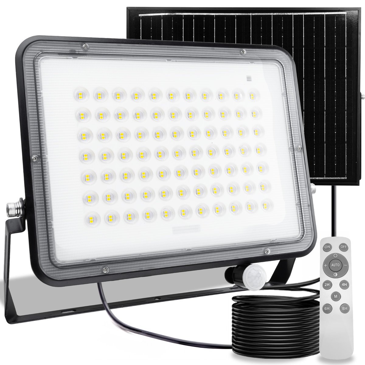 Naświetlacz Solarny LED Halogen 300W Lampa Ogrodowa 4000K IP65 Czujnik Ruchu PIR + Pilot FULGOR LUMILED
