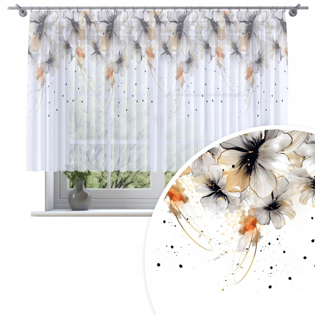 FIRANA GOTOWA WOAL 300X130 BARWIONA WZÓR NA ŻABKI TAŚMIE FIRANY 202