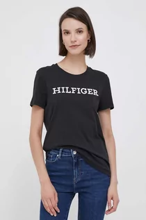 Koszulki sportowe damskie - Tommy Hilfiger t-shirt bawełniany kolor czarny - grafika 1