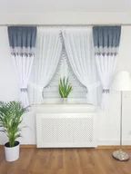 Firany - Firana z zasłonami, komplet dekoracyjny- ciemnoszary, firanki na taśmie - miniaturka - grafika 1