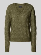 Swetry damskie - Sweter o kroju regular fit z dzianiny ze ściegiem falistym model ‘BIBBI’ - miniaturka - grafika 1