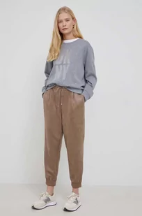 DKNY spodnie damskie kolor brązowy joggery high waist - - Spodnie damskie - miniaturka - grafika 1