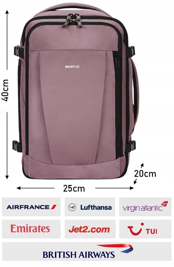 PLECAK PODRÓŻNY RYANAIR TORBA KABINOWA 40x20x25cm 20L DO SAMOLOTU PORT USB