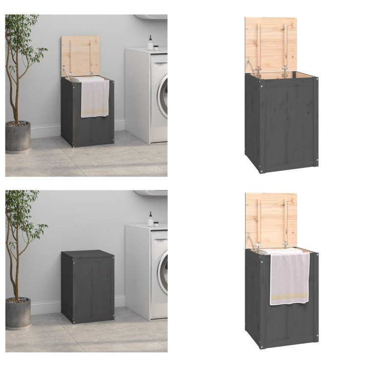 vidaXL Skrzynia na pranie szara 44x44x66 cm lite drewno sosnowe - Skrzynia na pranie - Skrzynia na pranie - Skrzynia na pranie - Kosz na pranie