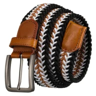 Paski - Pasek męski do spodni szeroki parciany czarny biały brązowy PETERSON pleciony bez dziurek klasyczna klamra wykończony skórą naturalną 110 - miniaturka - grafika 1