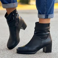 Botki damskie - Czarne ze skóry eko botki damskie na obcasie Sergio Leone Bt636 - miniaturka - grafika 1