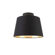 Oprawy, klosze i abażury - QAZQA Lampa sufitowa z bawełnianym kloszem czarny ze złotem 25 cm - Combi czarny - miniaturka - grafika 1