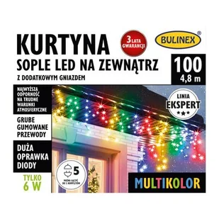 Kurtyna zewnętrzna sople LED 100 sztuk kolorowe BULINEX - Oświetlenie świąteczne - miniaturka - grafika 1