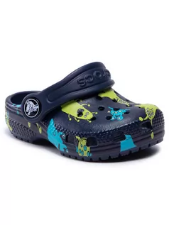 Buty dla dziewczynek - Crocs Klapki Classic Monster Print Clog T 206833 Granatowy - grafika 1